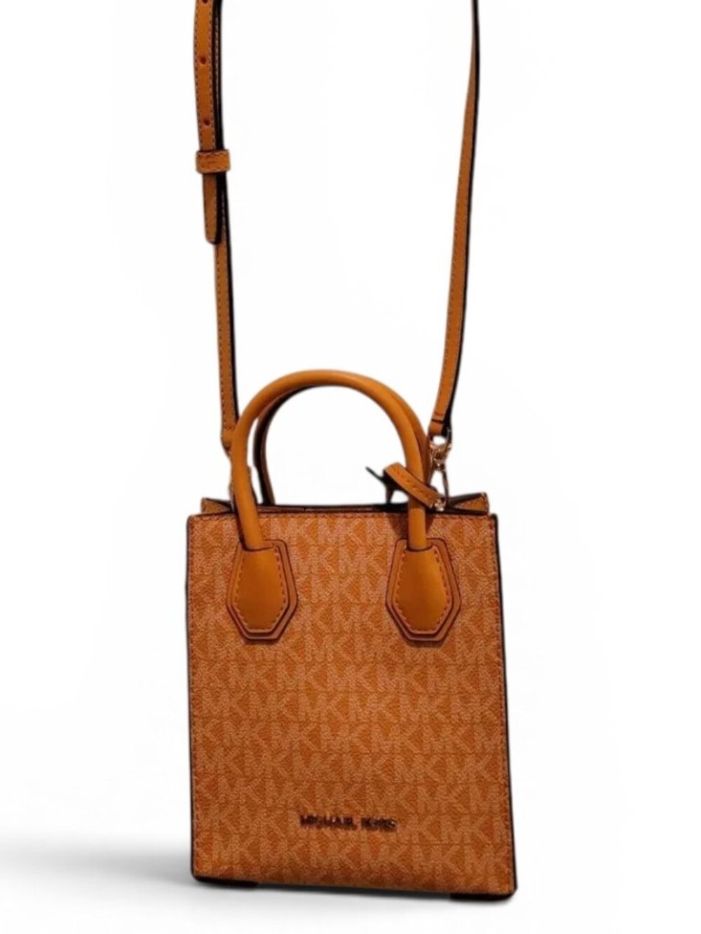 Michael Kors XS Crossbody Bag MK Monogram Orange Leather Mini Tote NWT